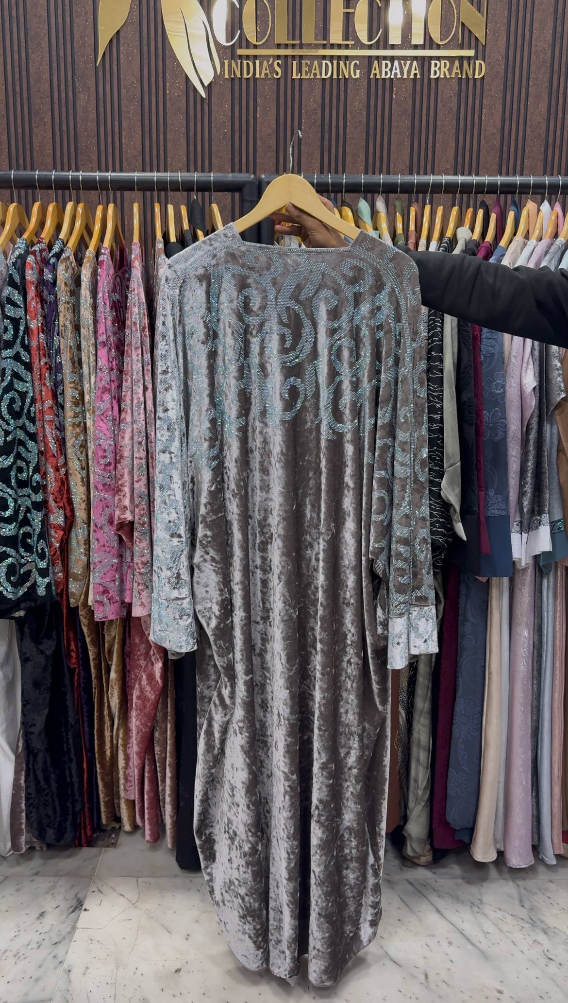 KAIFIYA VELVET KAFTAN ABAYA | SLASH GRAY