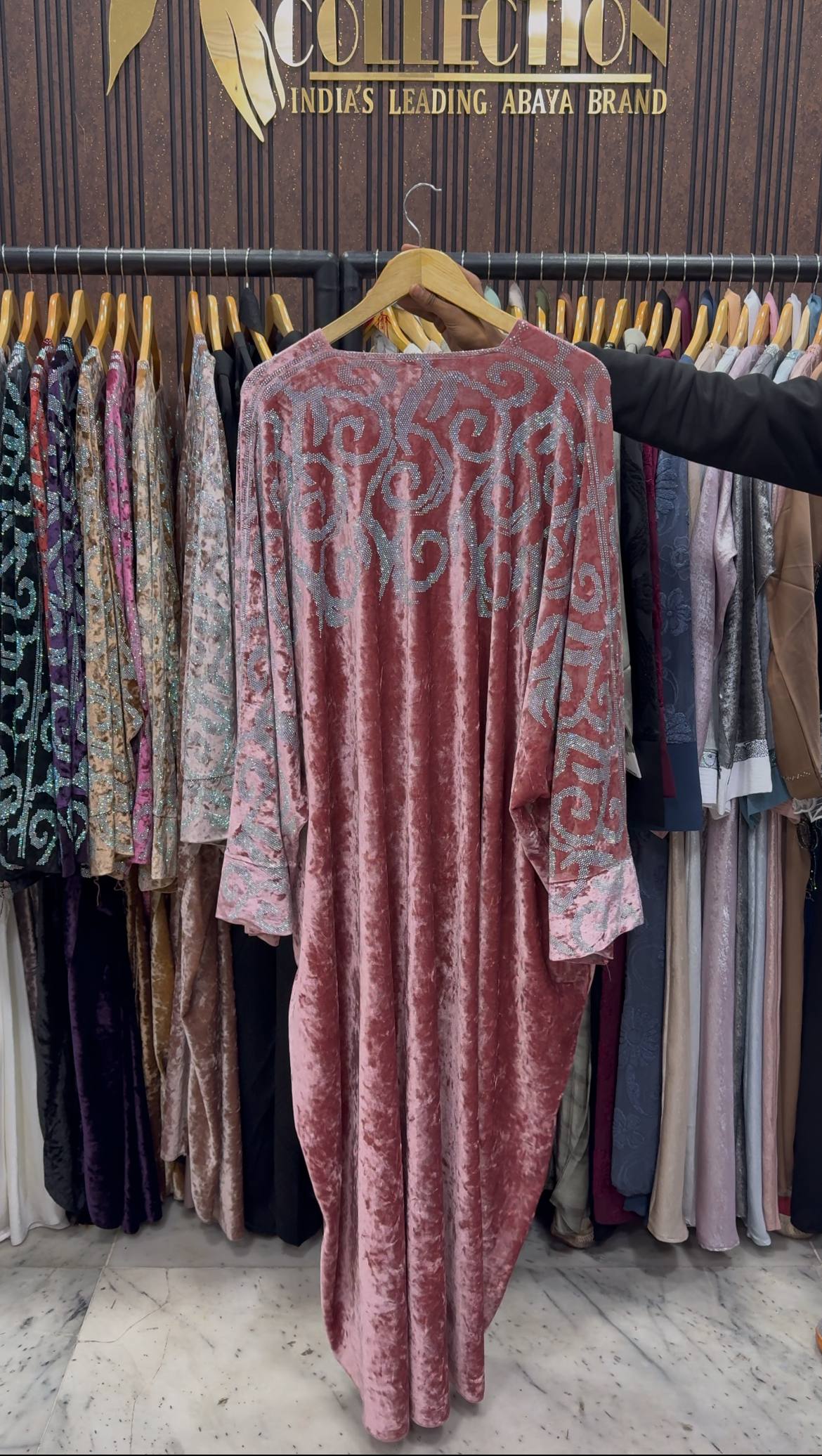 KAIFIYA VELVET KAFTAN ABAYA | BABY PINK
