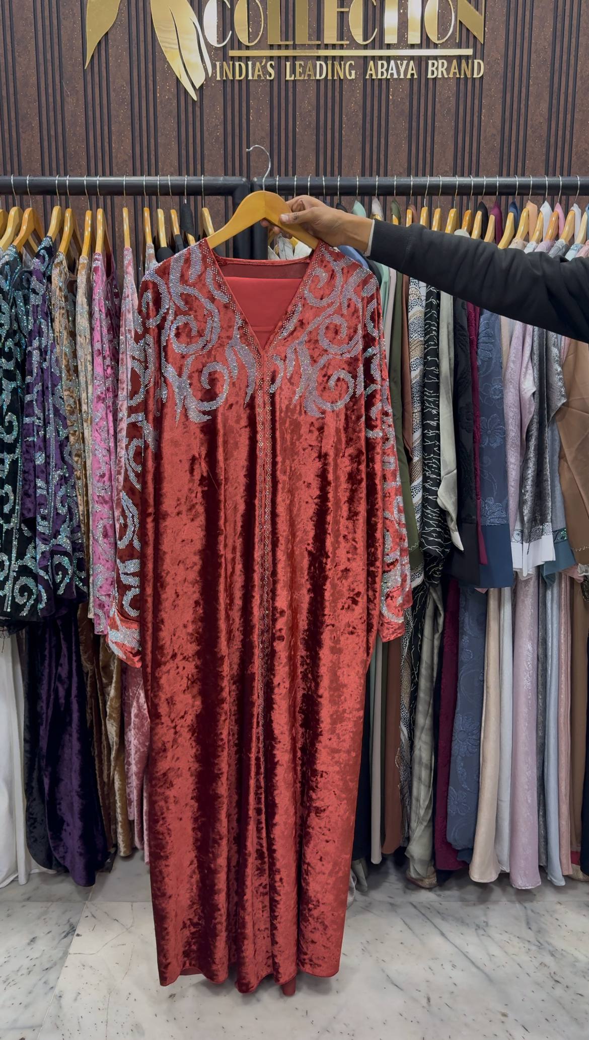 KAIFIYA VELVET KAFTAN ABAYA | ORNG