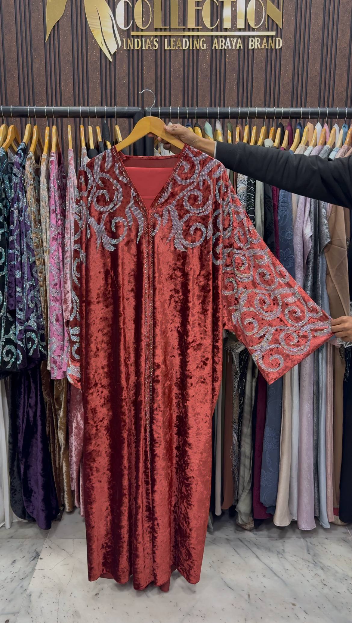 KAIFIYA VELVET KAFTAN ABAYA | ORNG