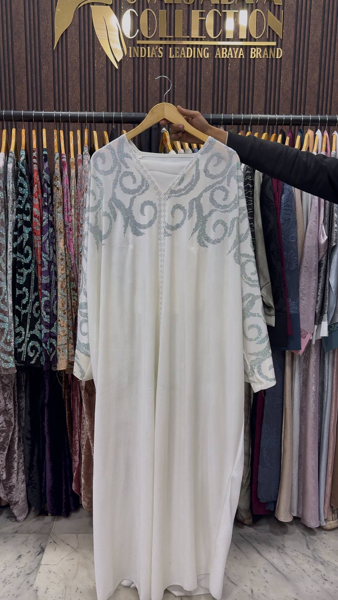 KAIFIYA VELVET KAFTAN ABAYA | WHITE