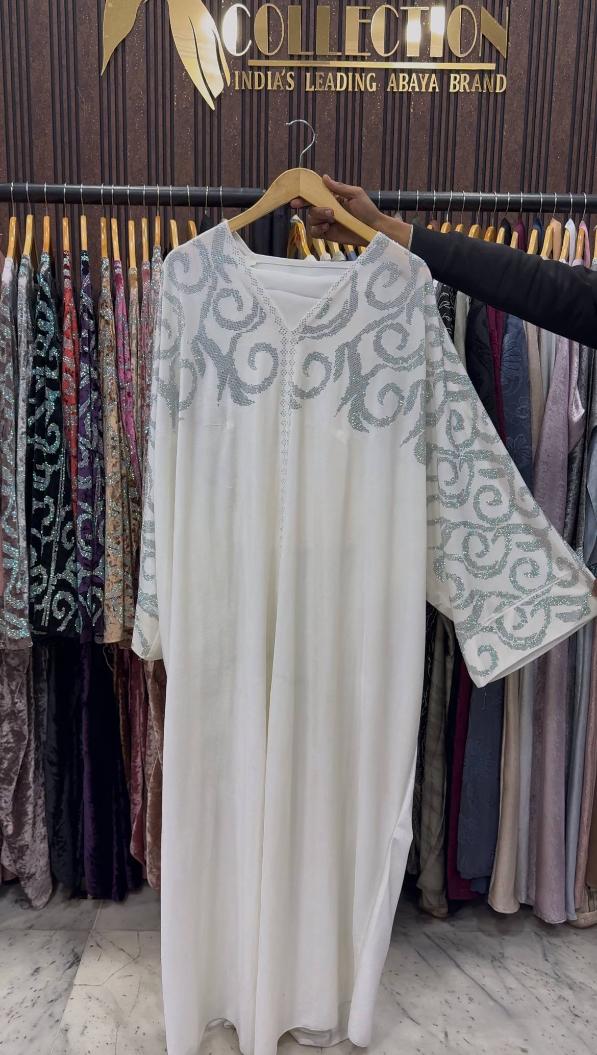 KAIFIYA VELVET KAFTAN ABAYA | WHITE