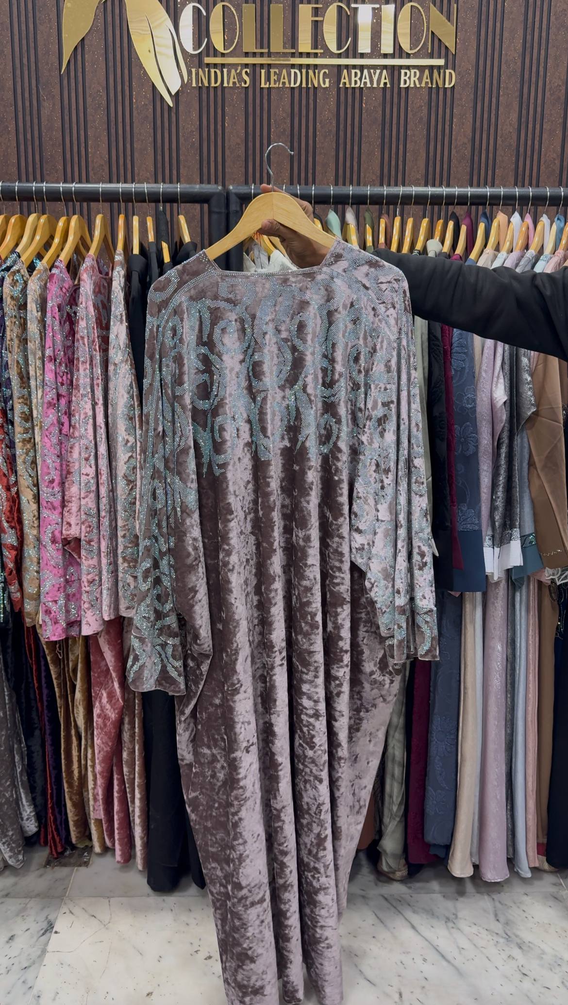 KAIFIYA VELVET KAFTAN ABAYA | GHESTNUT LITE