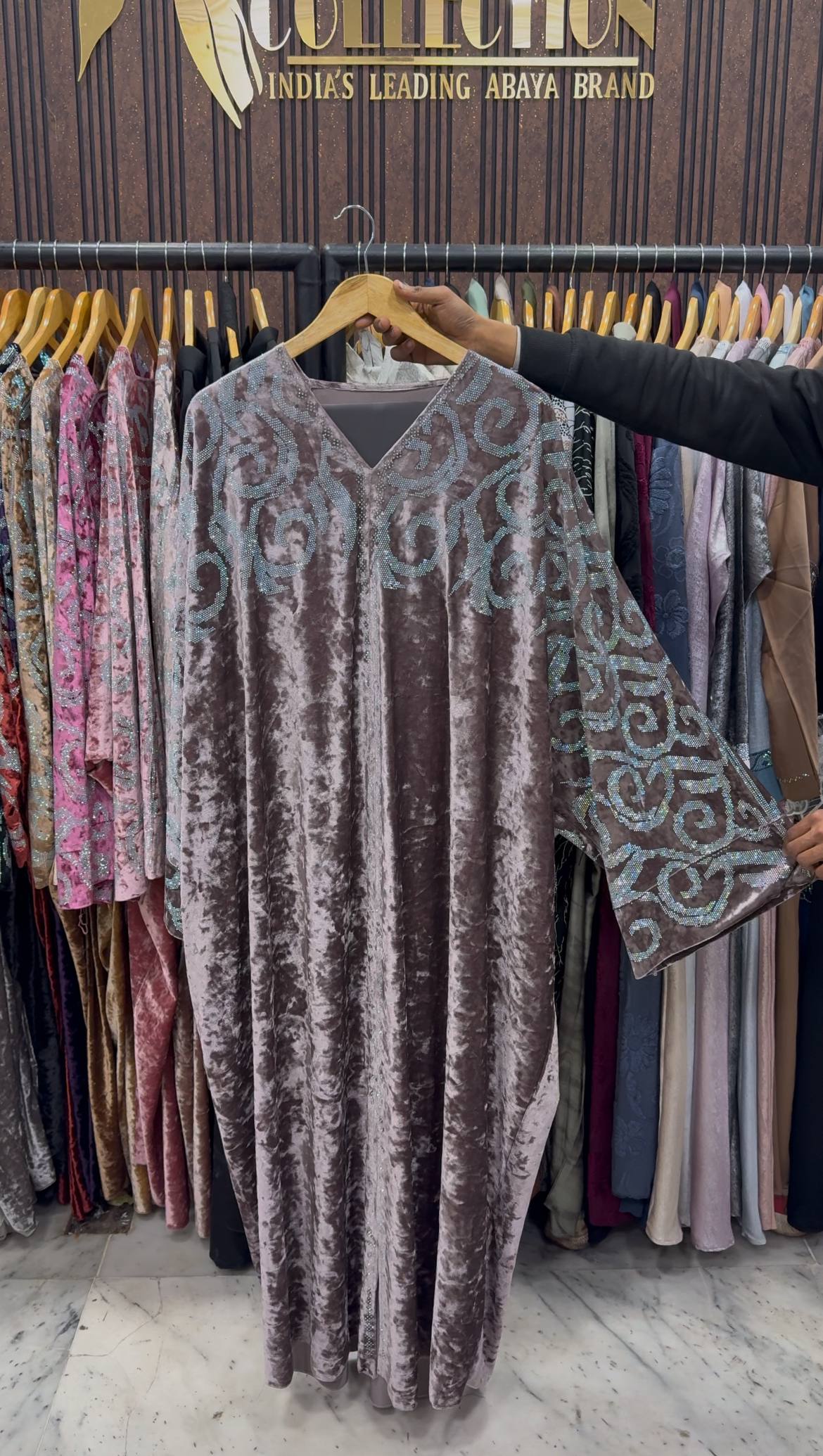 KAIFIYA VELVET KAFTAN ABAYA | GHESTNUT LITE