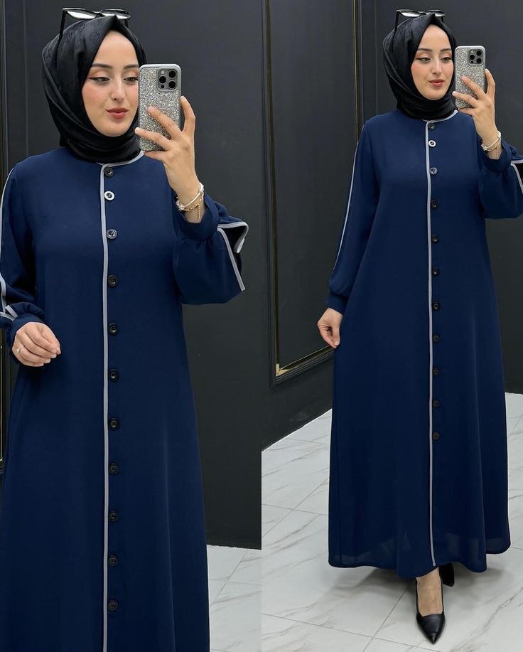 NIMA FRONT OPEN ABAYA | BLUE