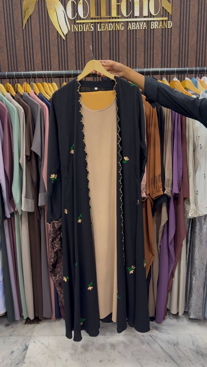 TEHMINA DOUBLE SHRUG ABAYA | GOLDEN