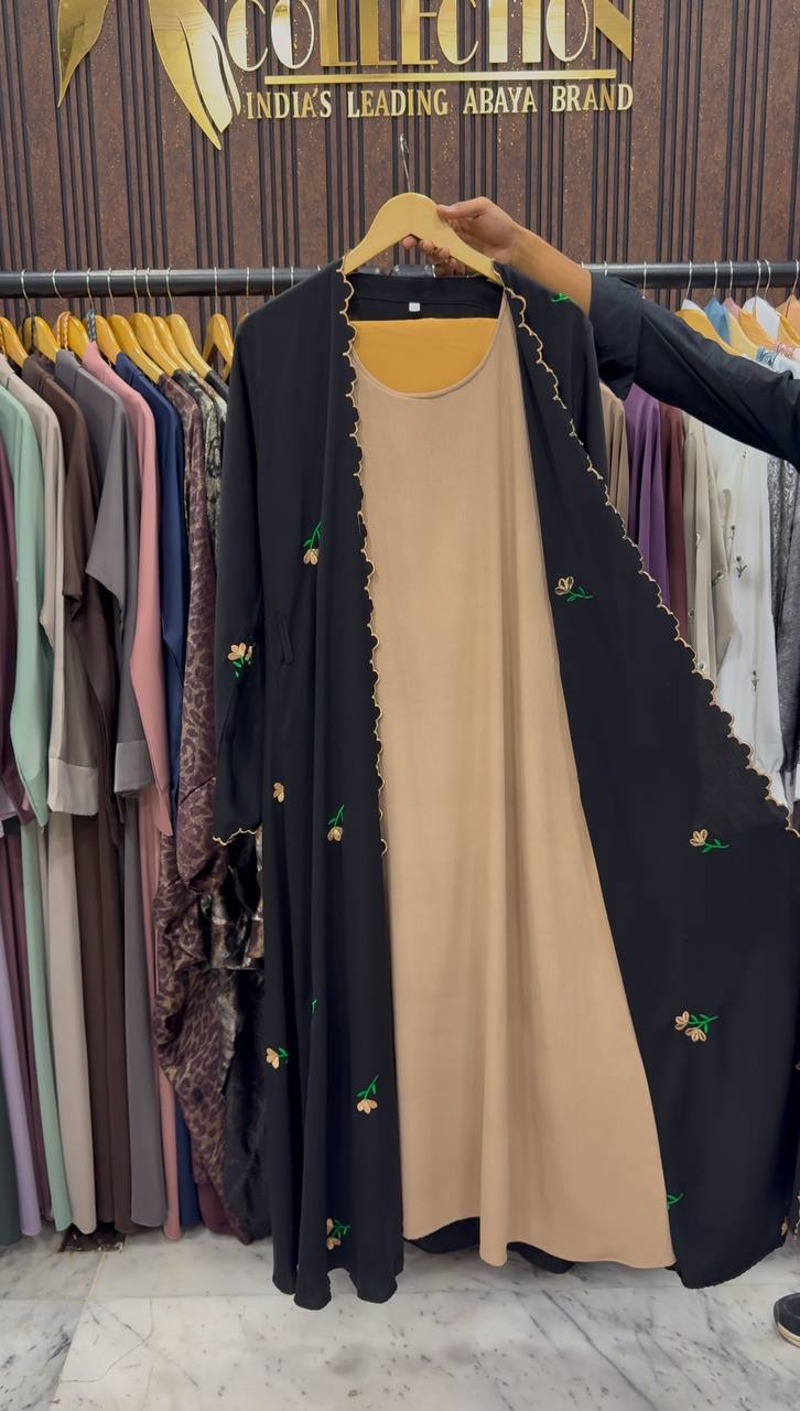TEHMINA DOUBLE SHRUG ABAYA | GOLDEN