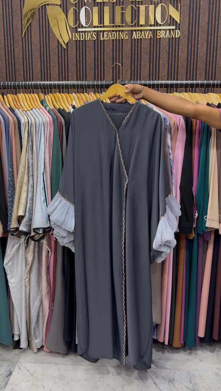DUA ORGANZA SLEEVE ABAYA | GRAY