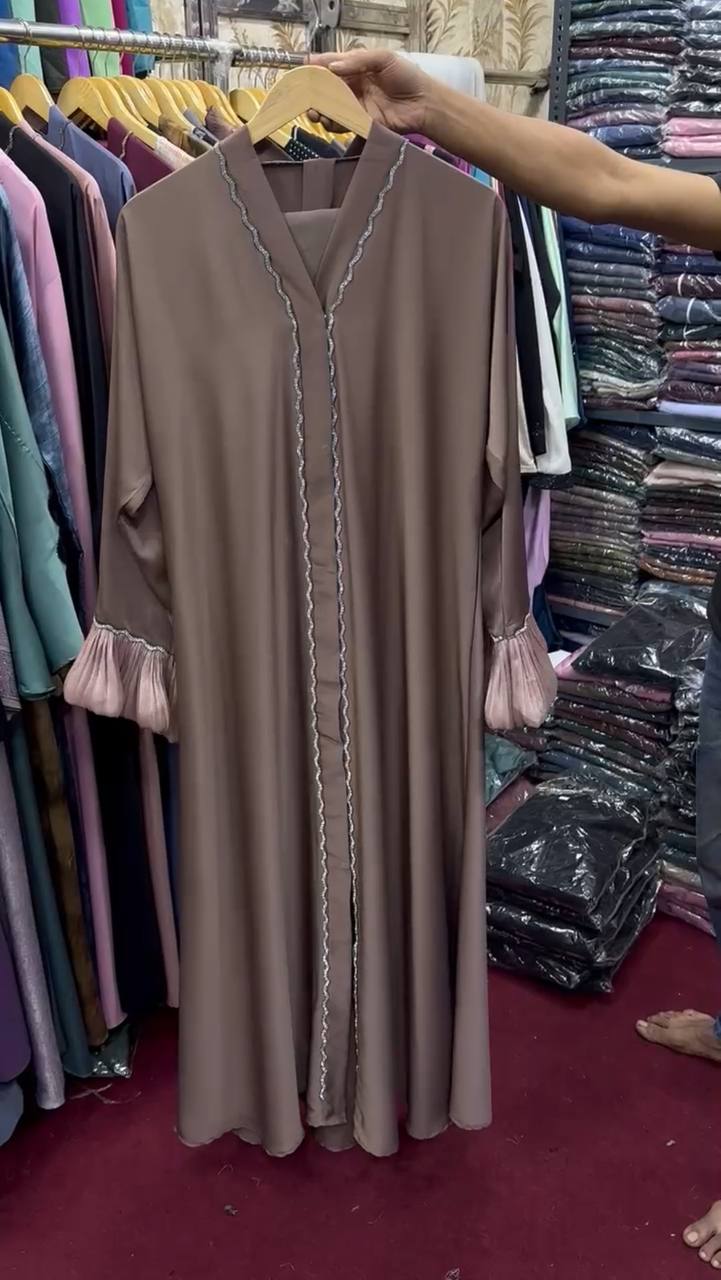 AL-FATHIMA FRONT OPEN ABAYA  | GHESTNUT LITE