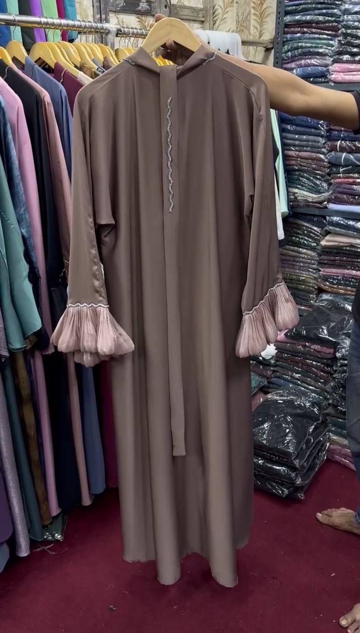 AL-FATHIMA FRONT OPEN ABAYA  | GHESTNUT LITE