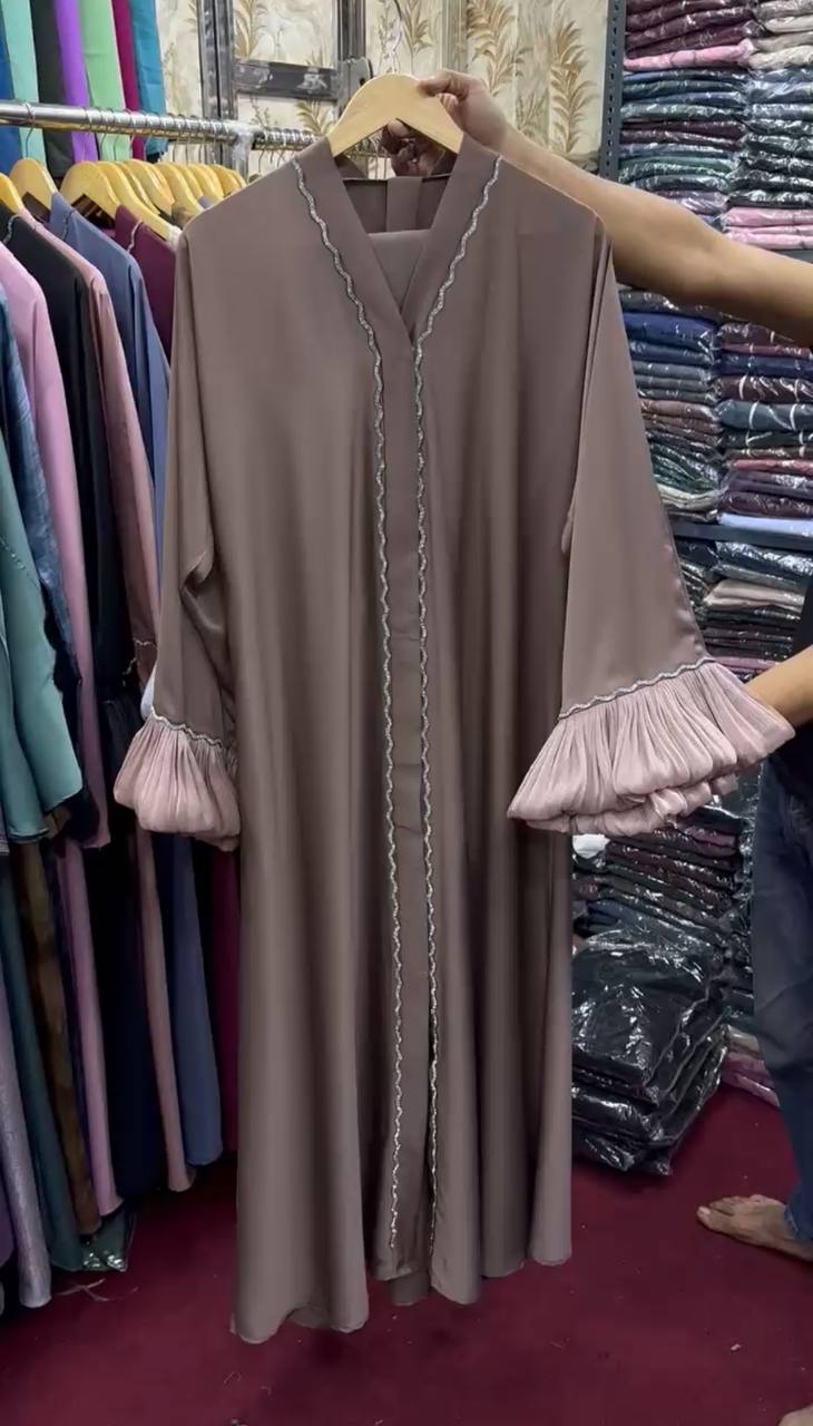 AL-FATHIMA FRONT OPEN ABAYA  | GHESTNUT LITE