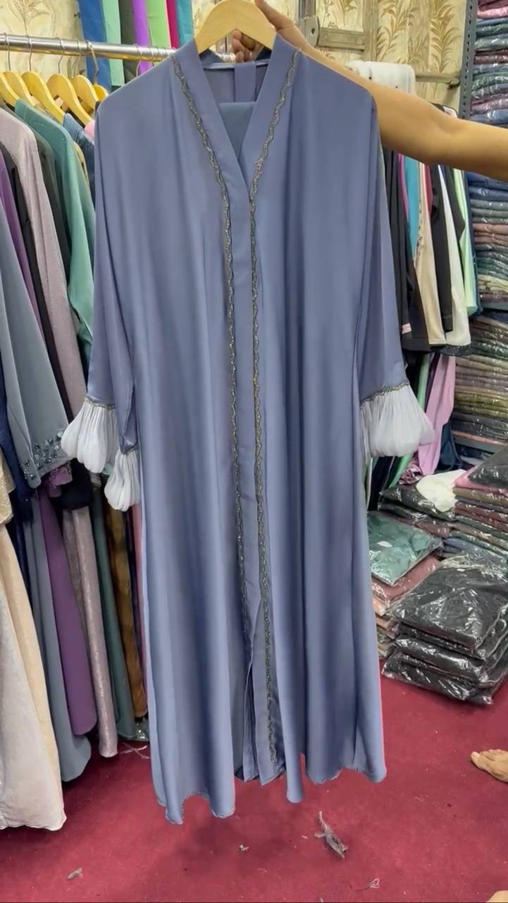 AL-FATHIMA FRONT OPEN ABAYA | GRAY