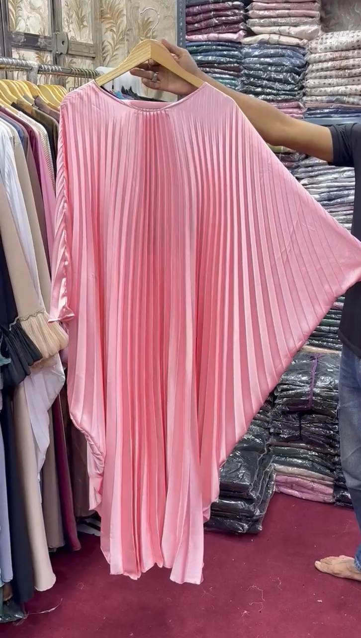 Huda Pleated Kaftan Abaya ( LITE PINK )
