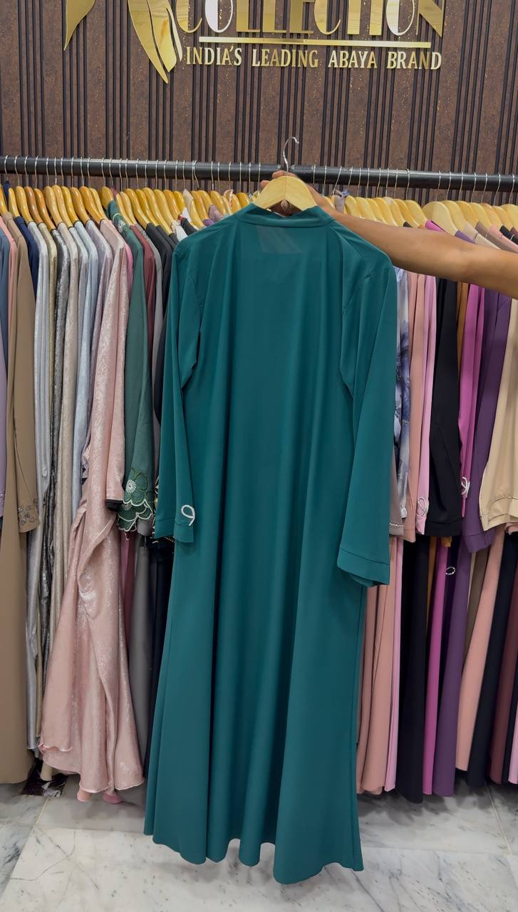 LAYA LUXE - FRONT OPEN BOW ABAYA | RAMA GREEN