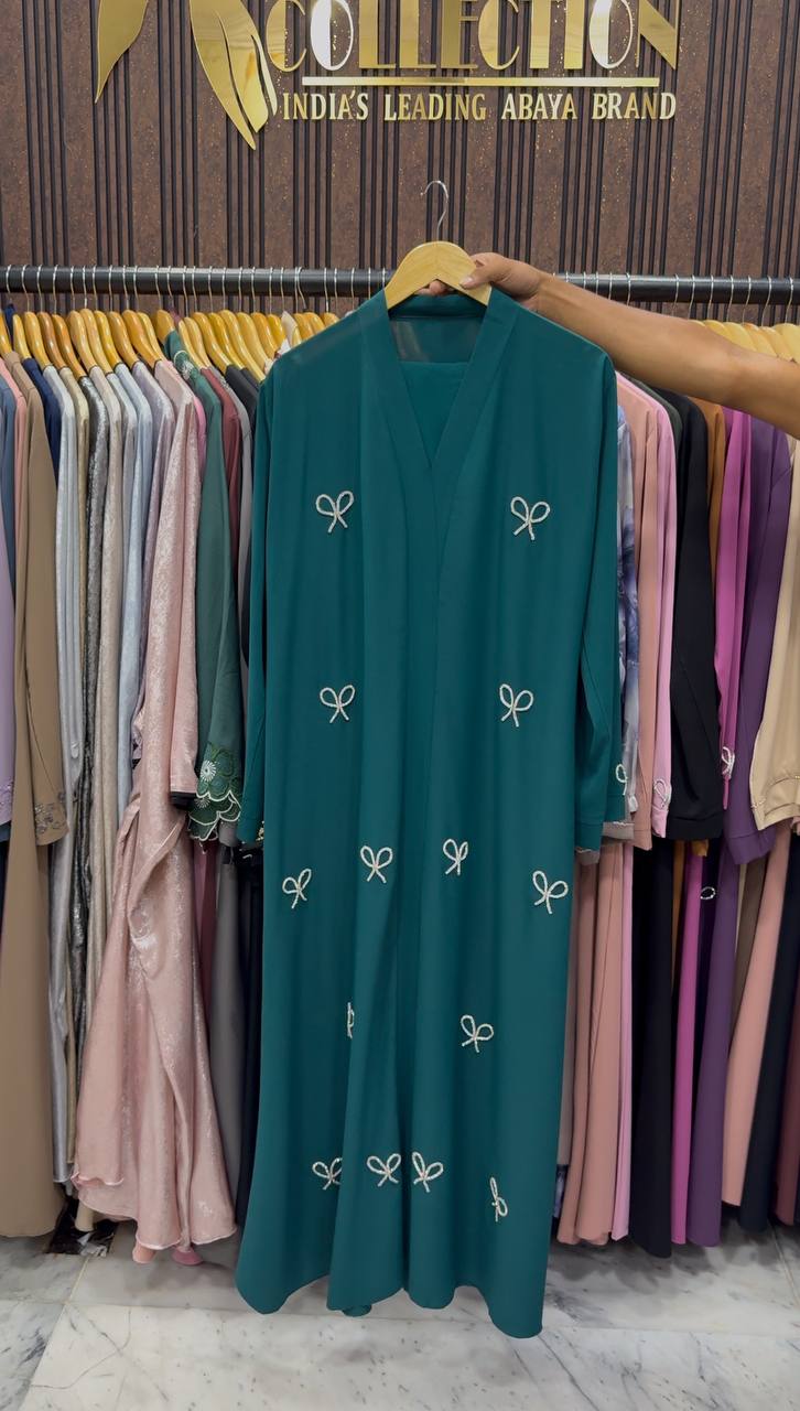 LAYA LUXE - FRONT OPEN BOW ABAYA | RAMA GREEN