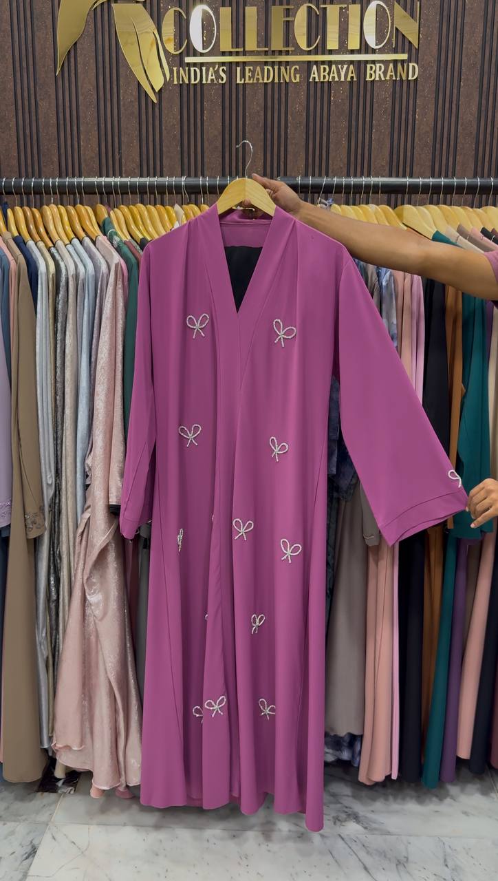 LAYA LUXE - FRONT OPEN BOW ABAYA | MAUVE PINK