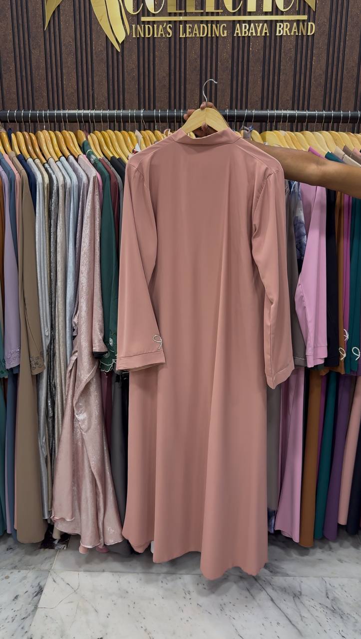 LAYA LUXE - FRONT OPEN BOW ABAYA | PEACH