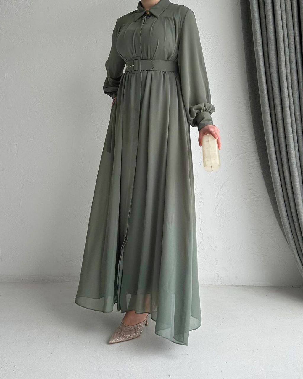 NOOR FRONT OPEN ABAYA | GREEN