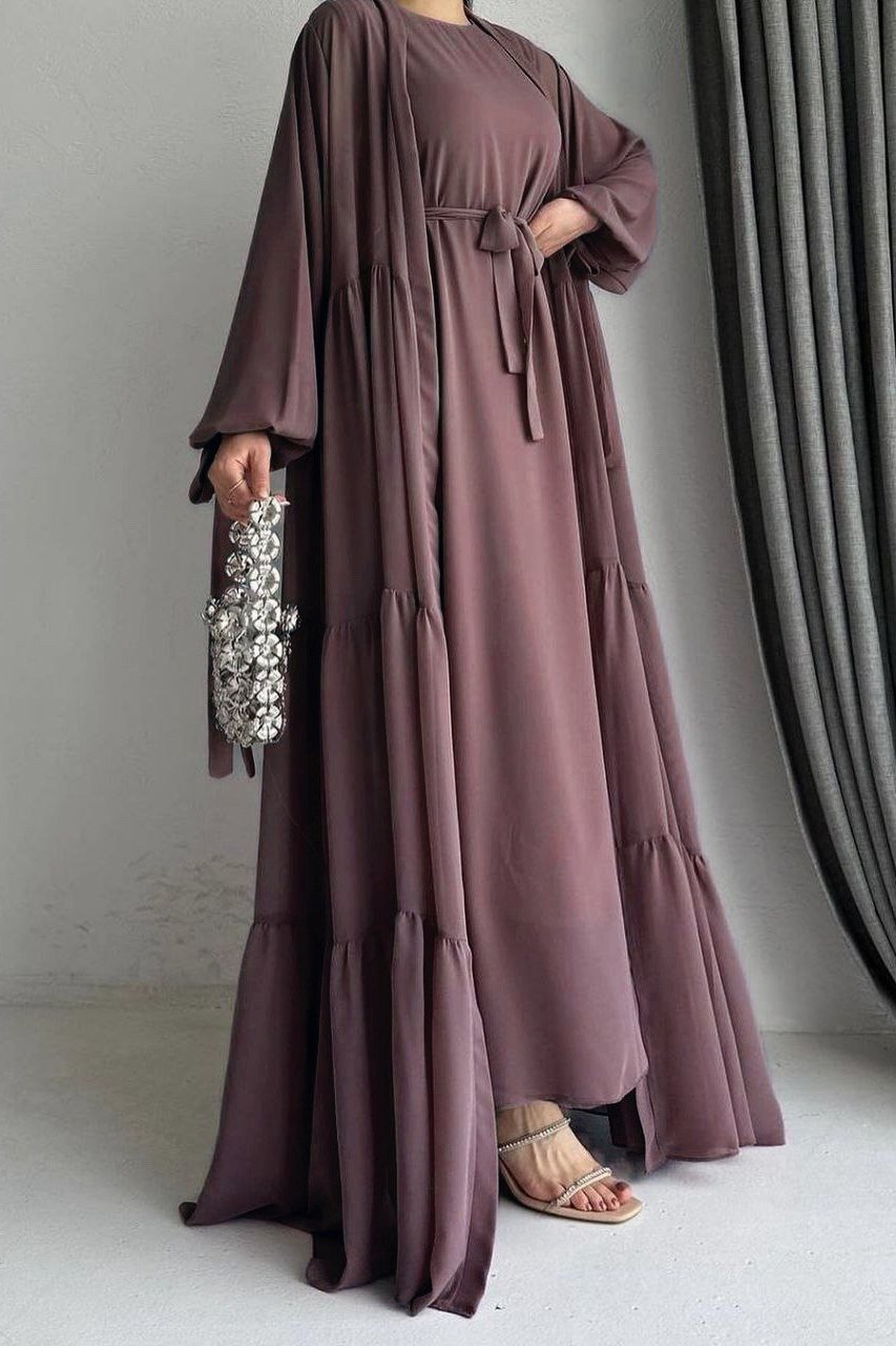 AMANI FRILL PLATES ABAYA | DUSTY PINK