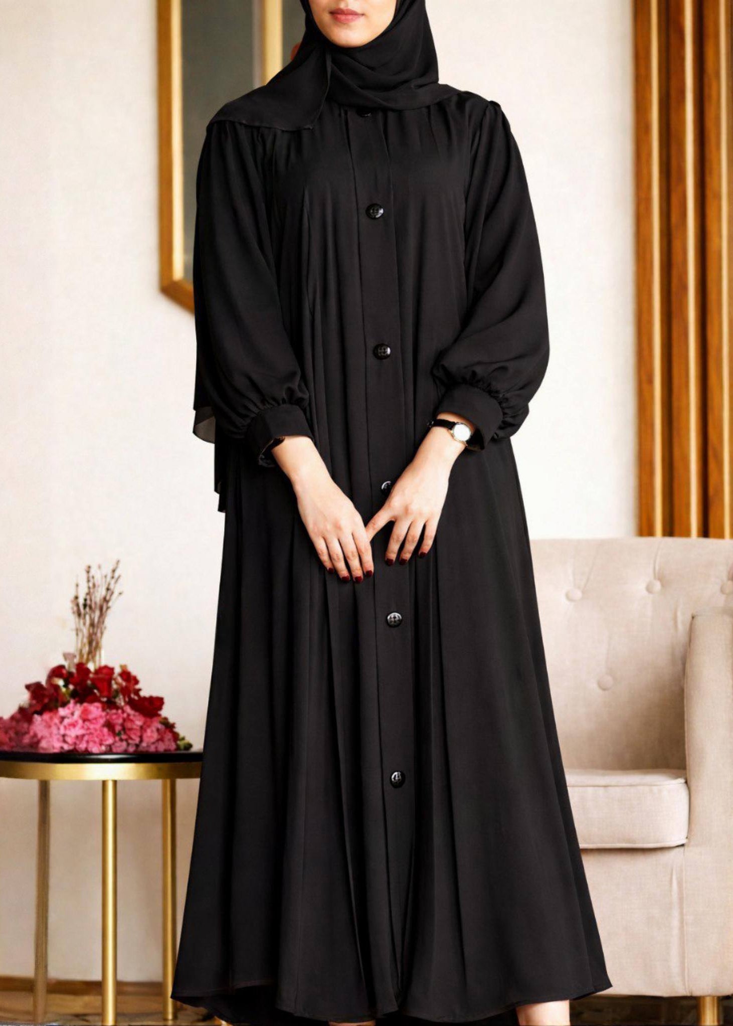 DAILYWEAR BUTTON ABAYA | BLACK