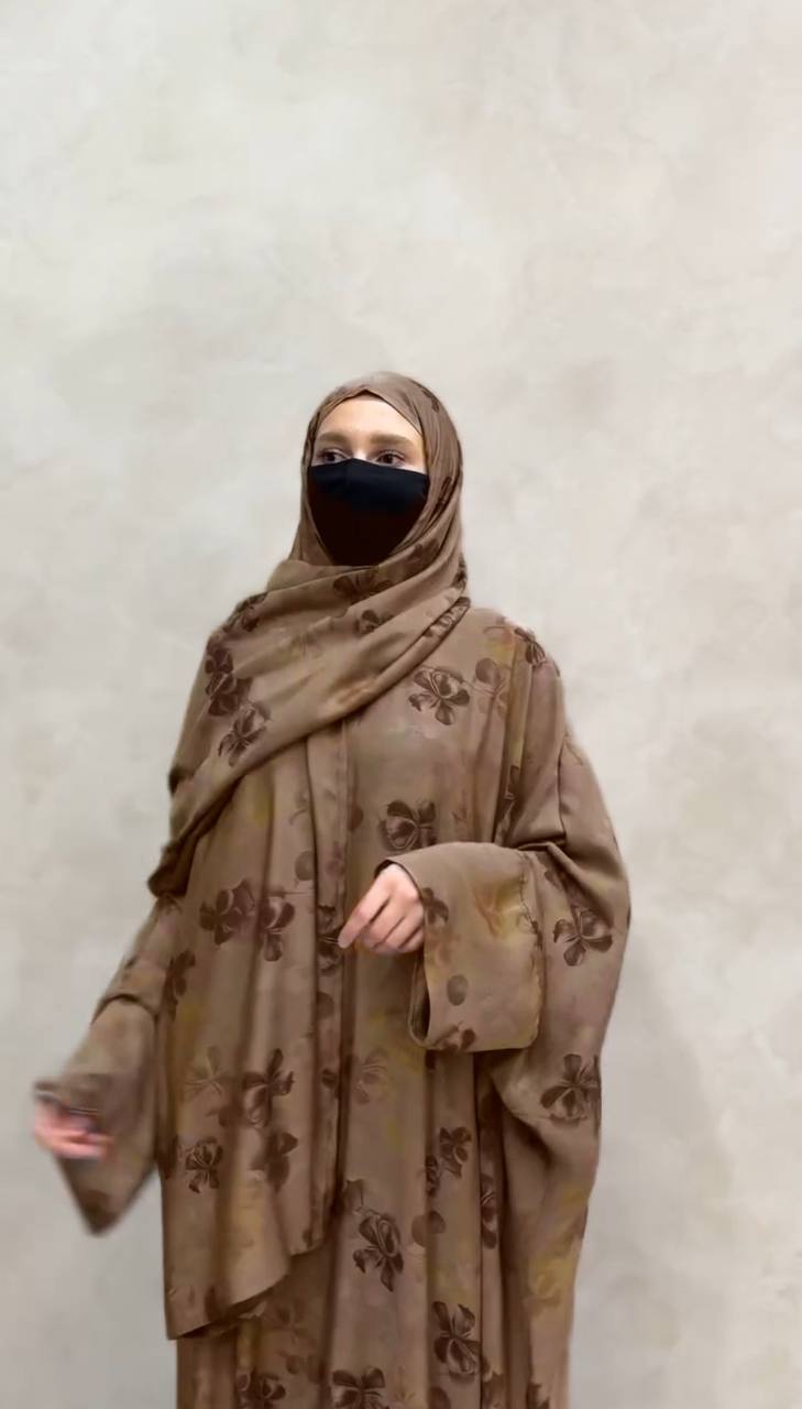 Kinza Elegantly Printed Kaftan Abaya - OLIVE