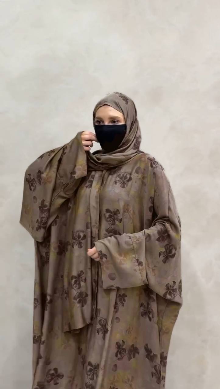 Kinza Elegantly Printed Kaftan Abaya - OLIVE