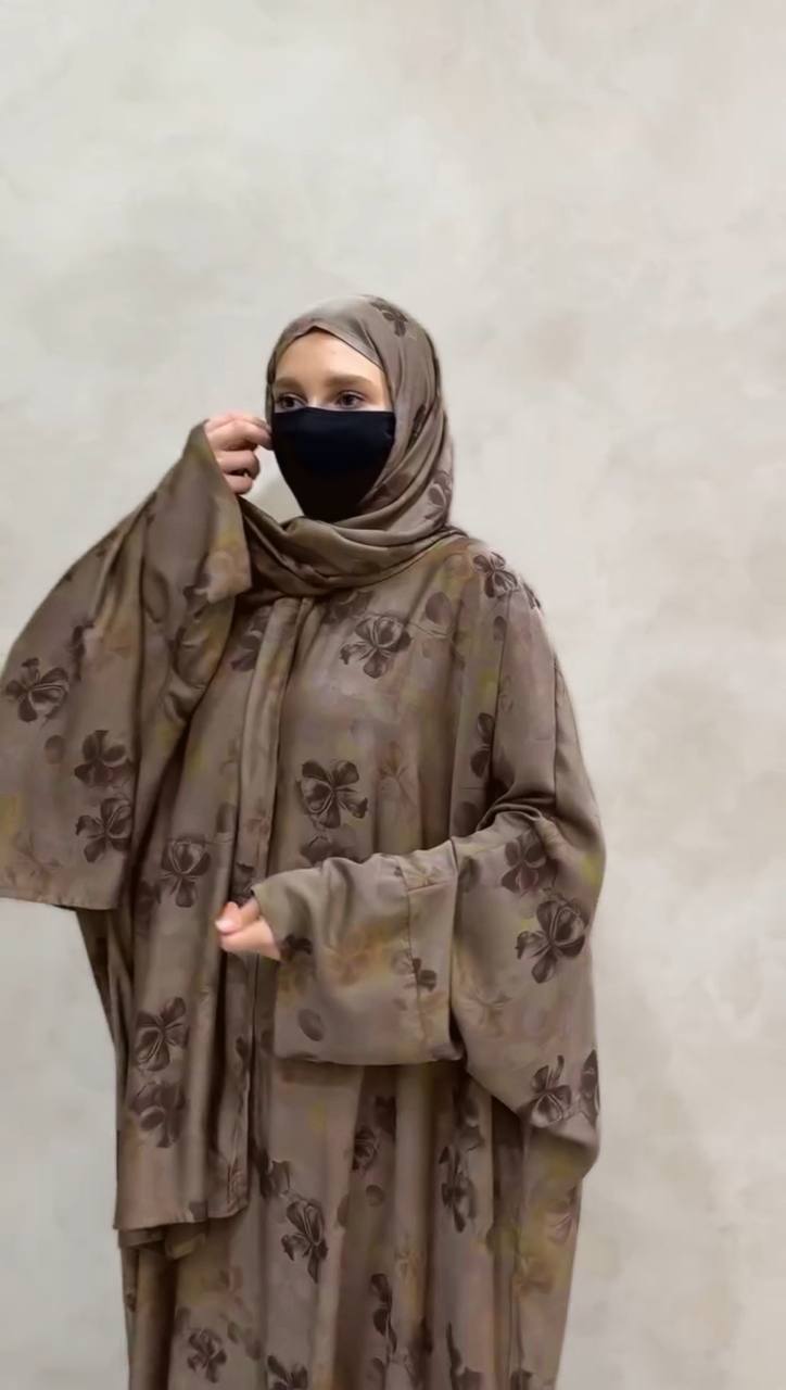 Kinza Elegantly Printed Kaftan Abaya - OLIVE