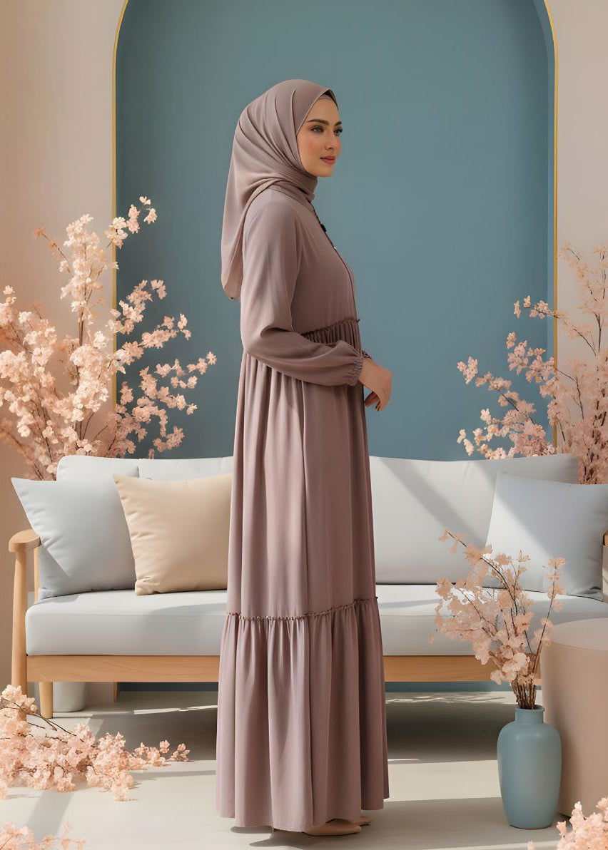 SUFIYA PLEATED ZIPPPER ABAYA | NUDE