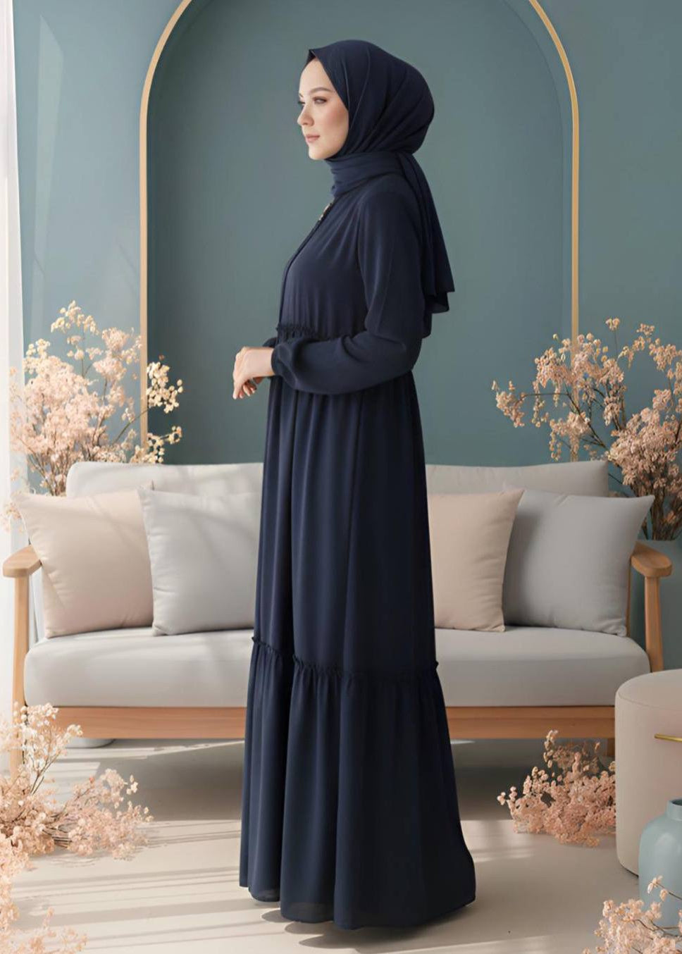 SUFIYA PLEATED ZIPPPER ABAYA | BLUE