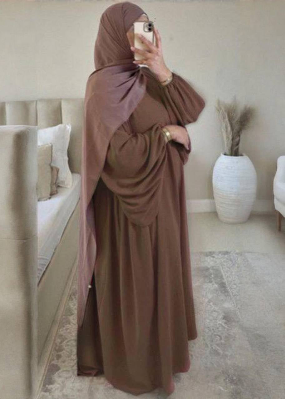 MARYAM BALLOON SLEEVE ABAYA | COPPER BROWN