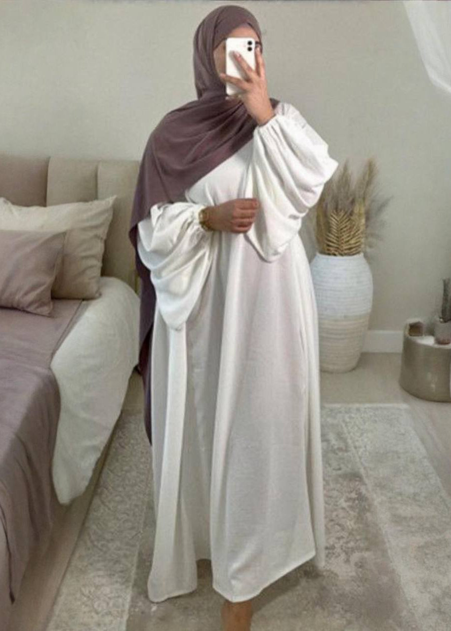 MARYAM BALLOON SLEEVE ABAYA | WHITE