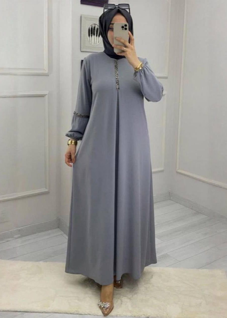 6001 - AASH BASIC ABAYA | LITE GRAY