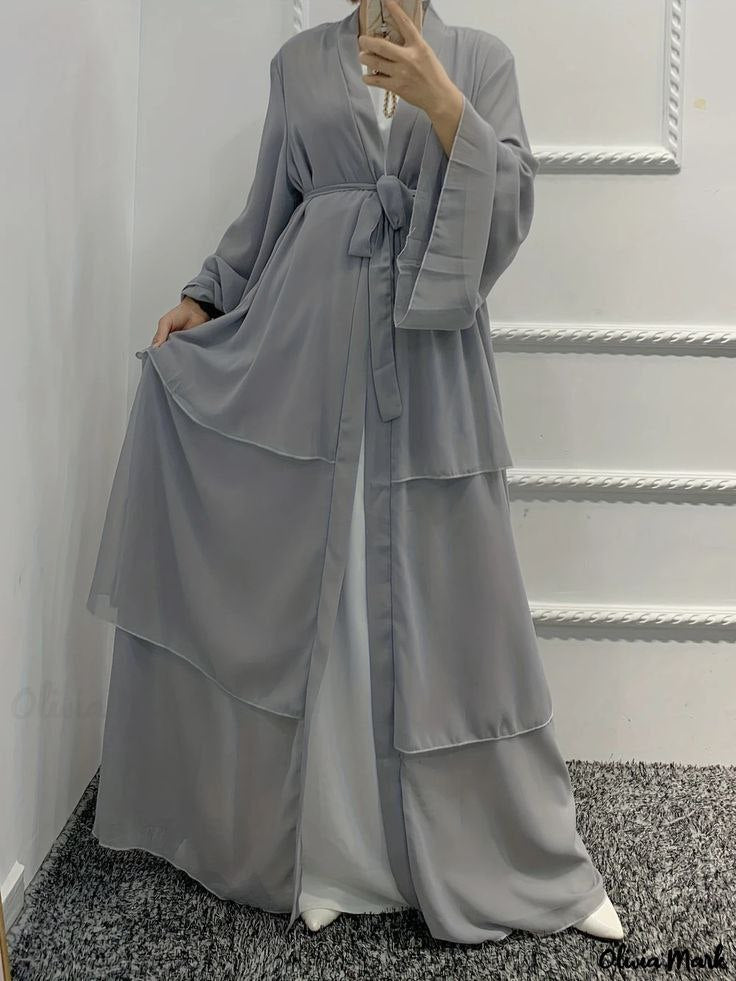 THREE LAYERED DEMANDED ABAYA | LITE GREY