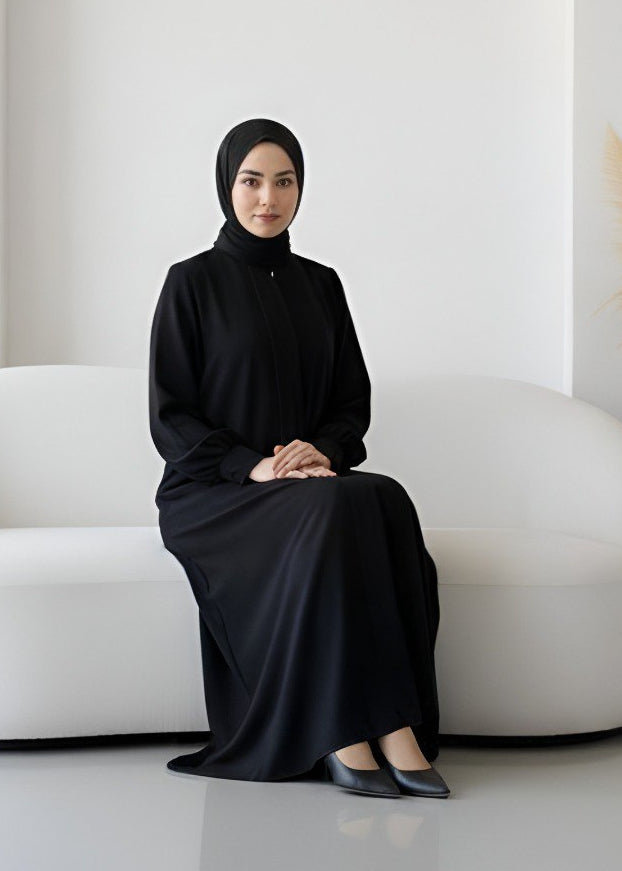 AYESHA FRONT OPEN ABAYA | BLACK