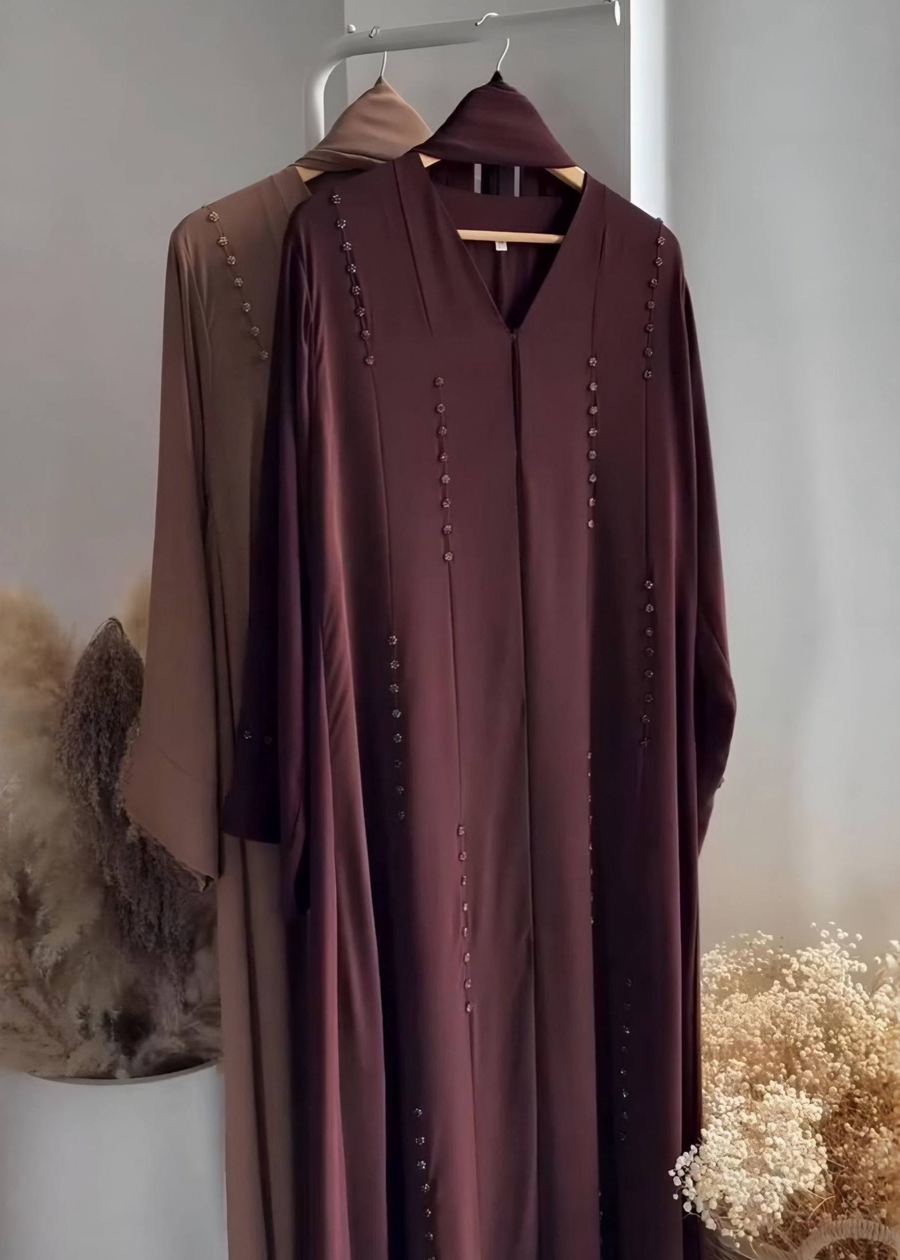 MAROOKH FRONT OPEN ABAYA | BROWN