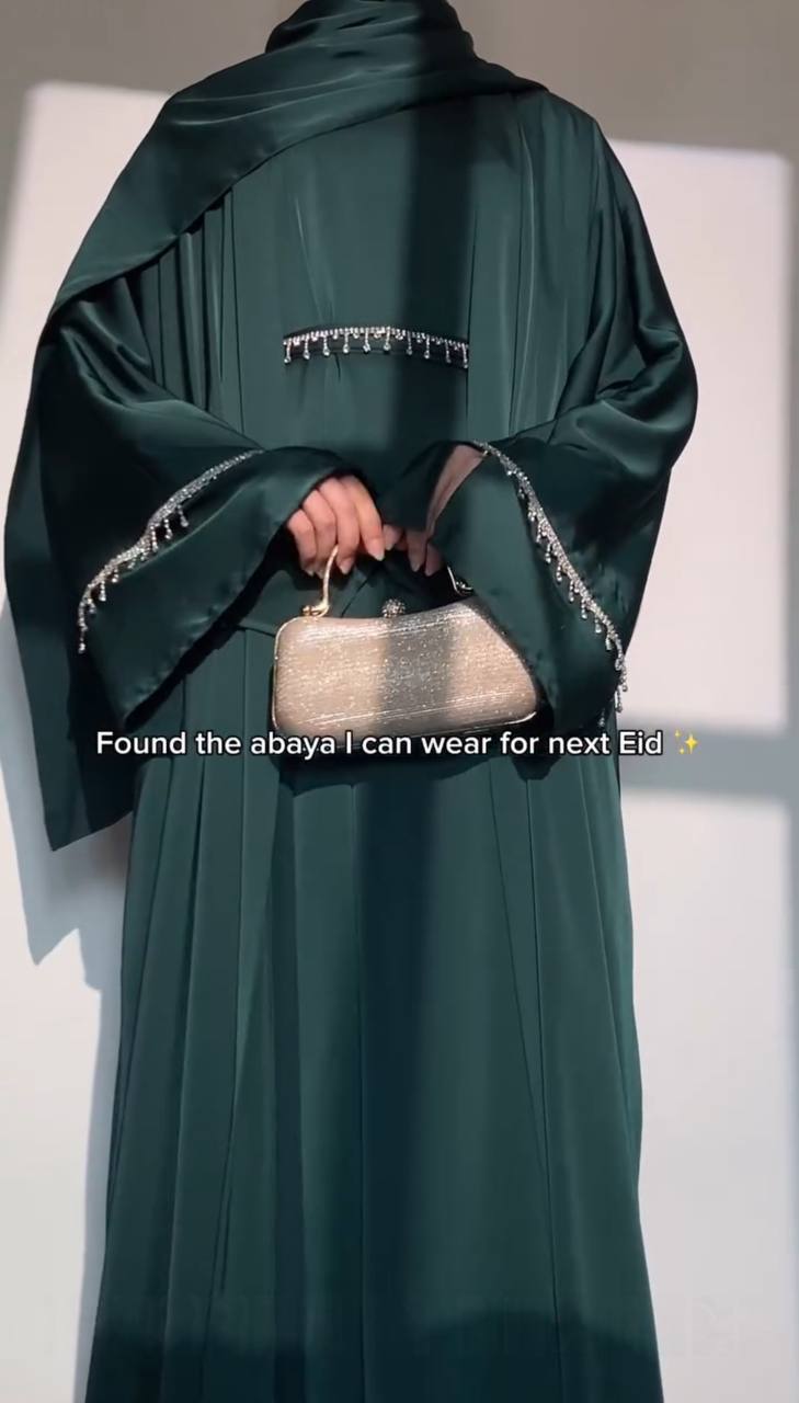 SAFFIA DOUBLE SHRUG LACE ABAYA | TEAL