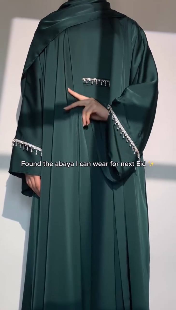 SAFFIA DOUBLE SHRUG LACE ABAYA | TEAL