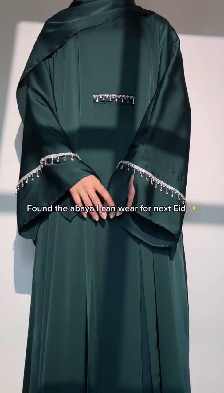 SAFFIA DOUBLE SHRUG LACE ABAYA | TEAL