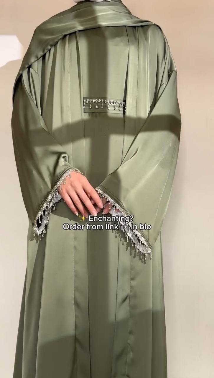 SAFFIA DOUBLE SHRUG LACE ABAYA | PISTA GREEN