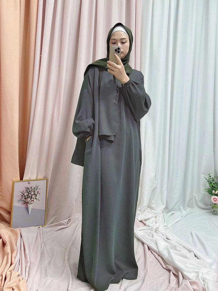 HEEBA LASTIC SLEEVE ABAYA | ASH GRAY