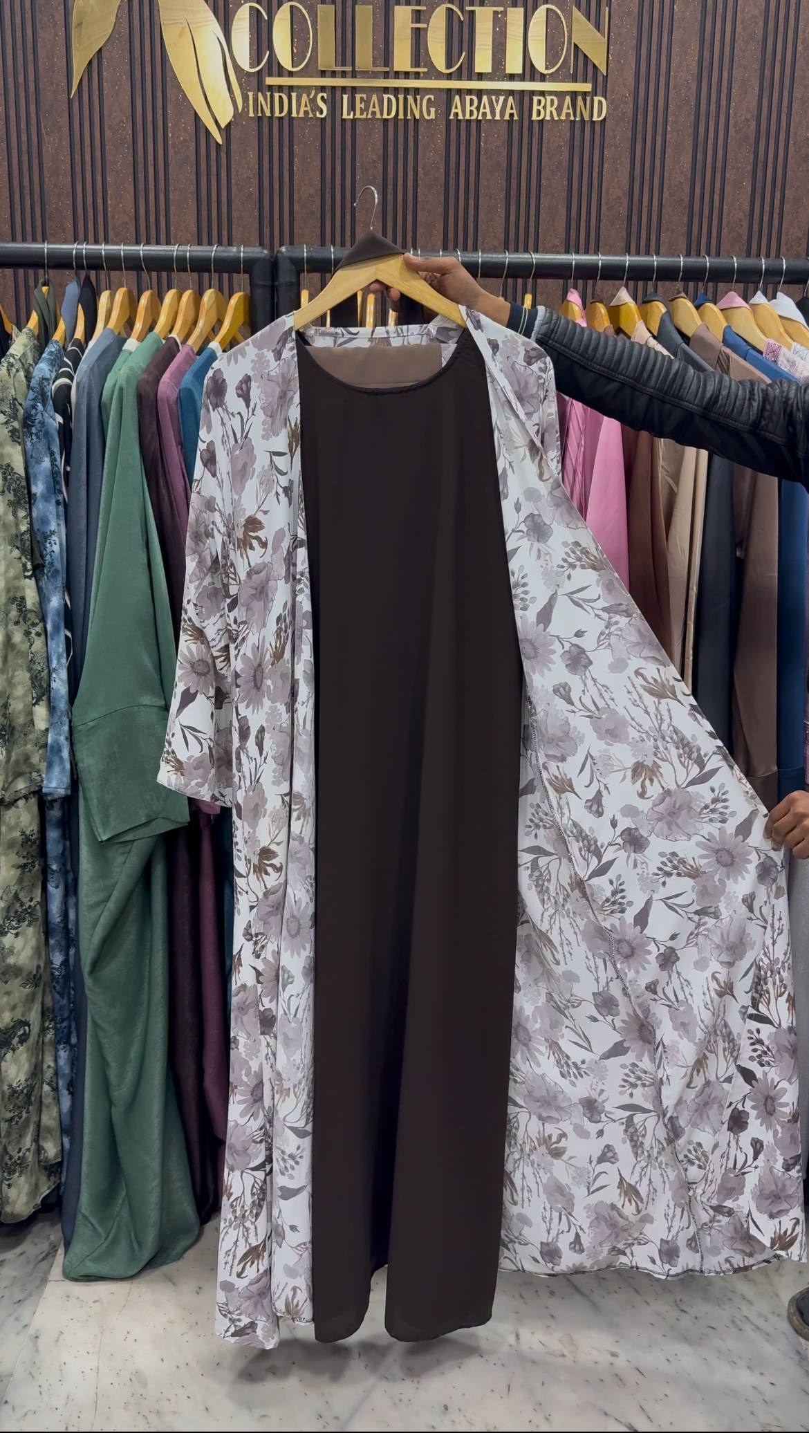 SHEHNAZ PRINTED DS ABAYA | COFFEE
