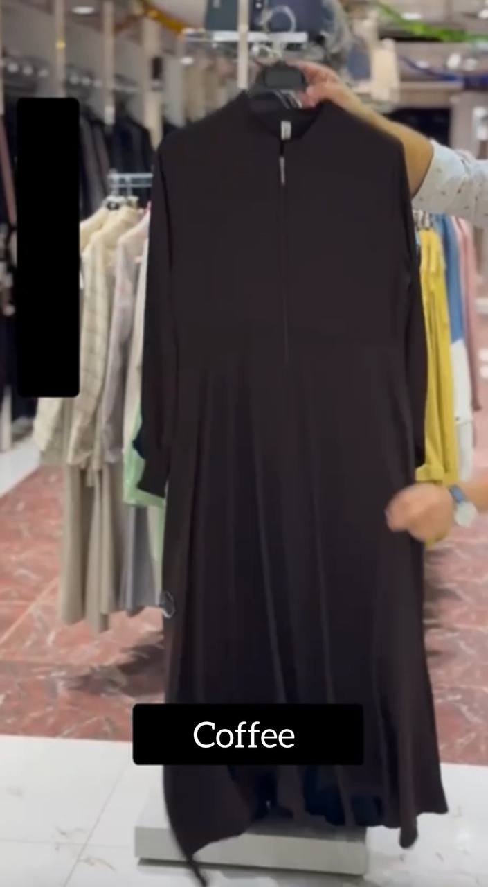 Barira Front Open Fully Zipper Abaya - COFFEE