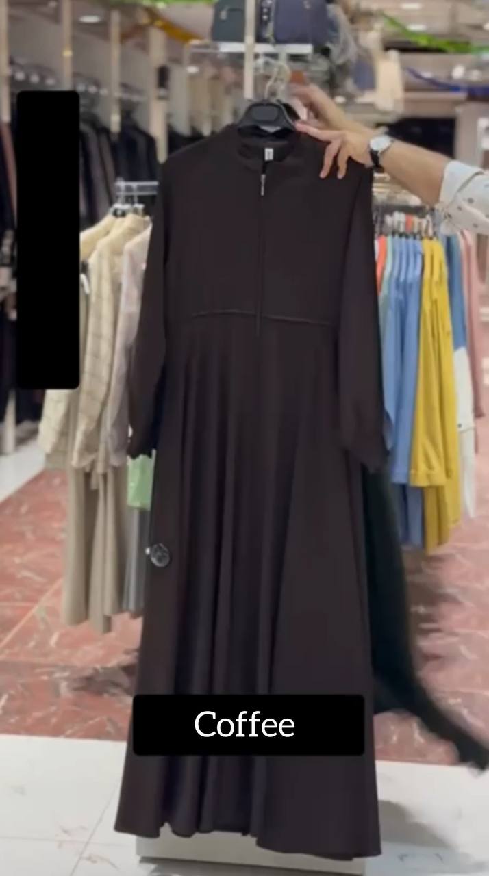 Barira Front Open Fully Zipper Abaya - COFFEE