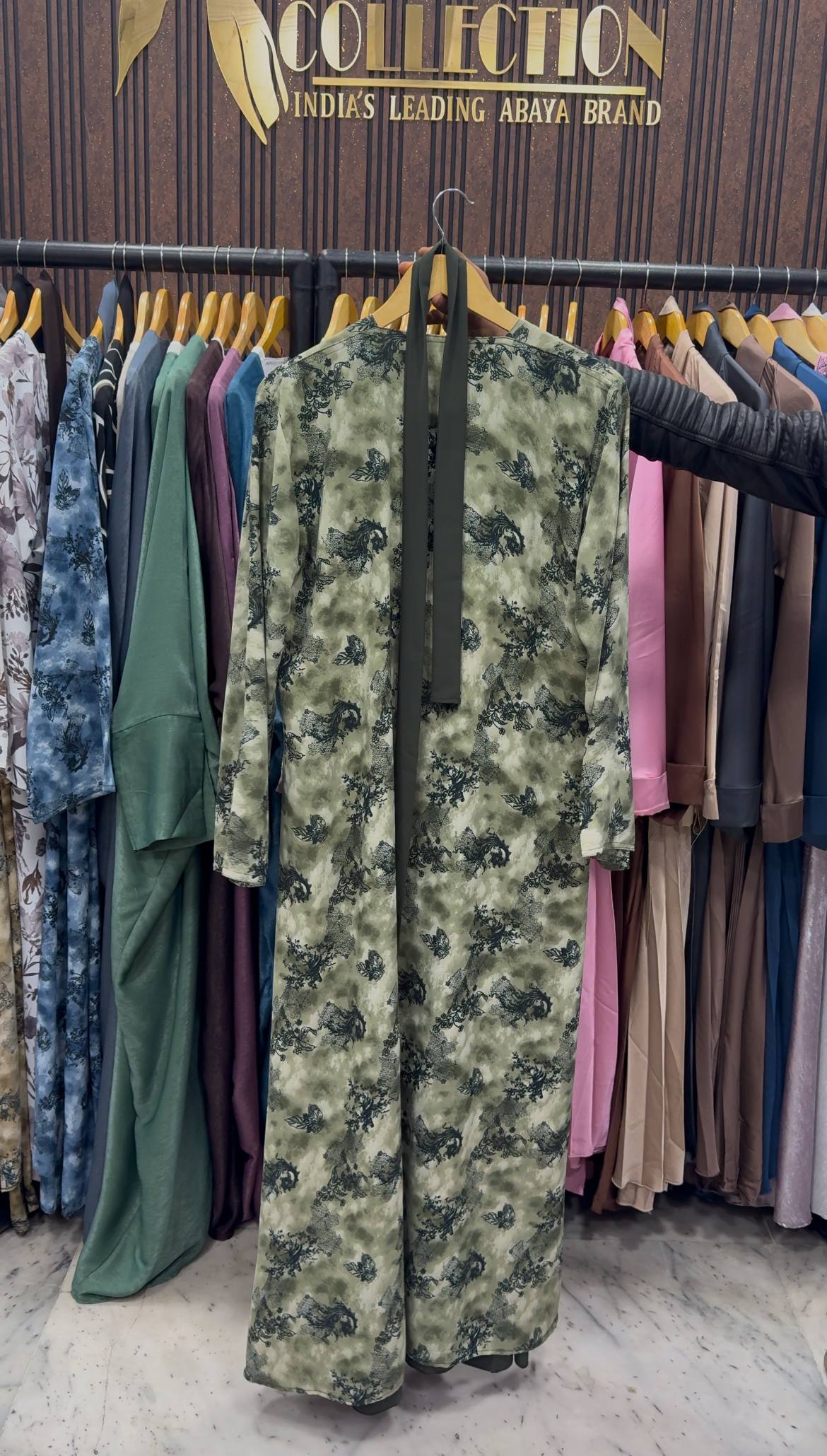 SHEHNAZ PRINTED DS ABAYA | GREEN