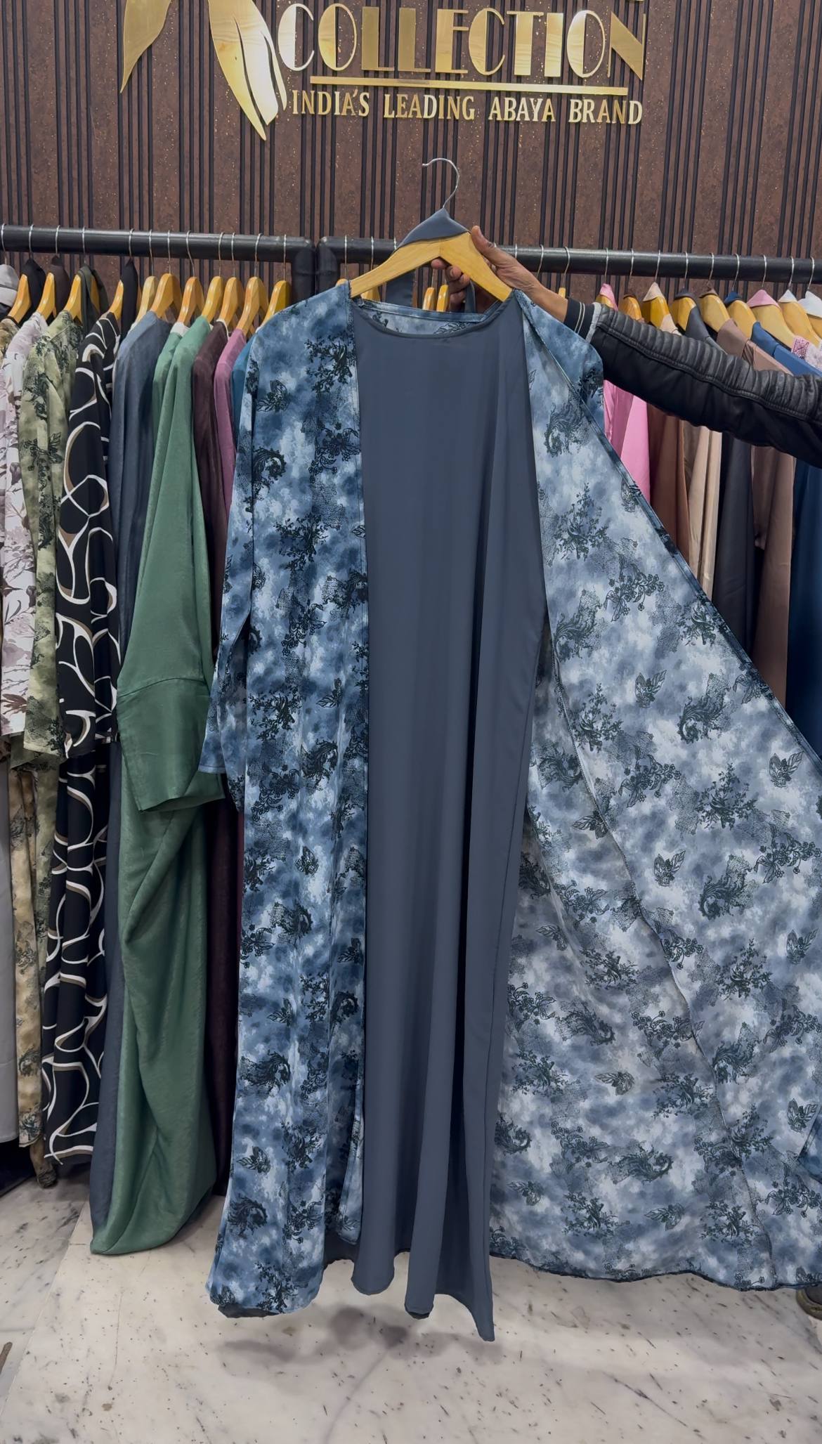 SHEHNAZ PRINTED DS ABAYA | BLUE