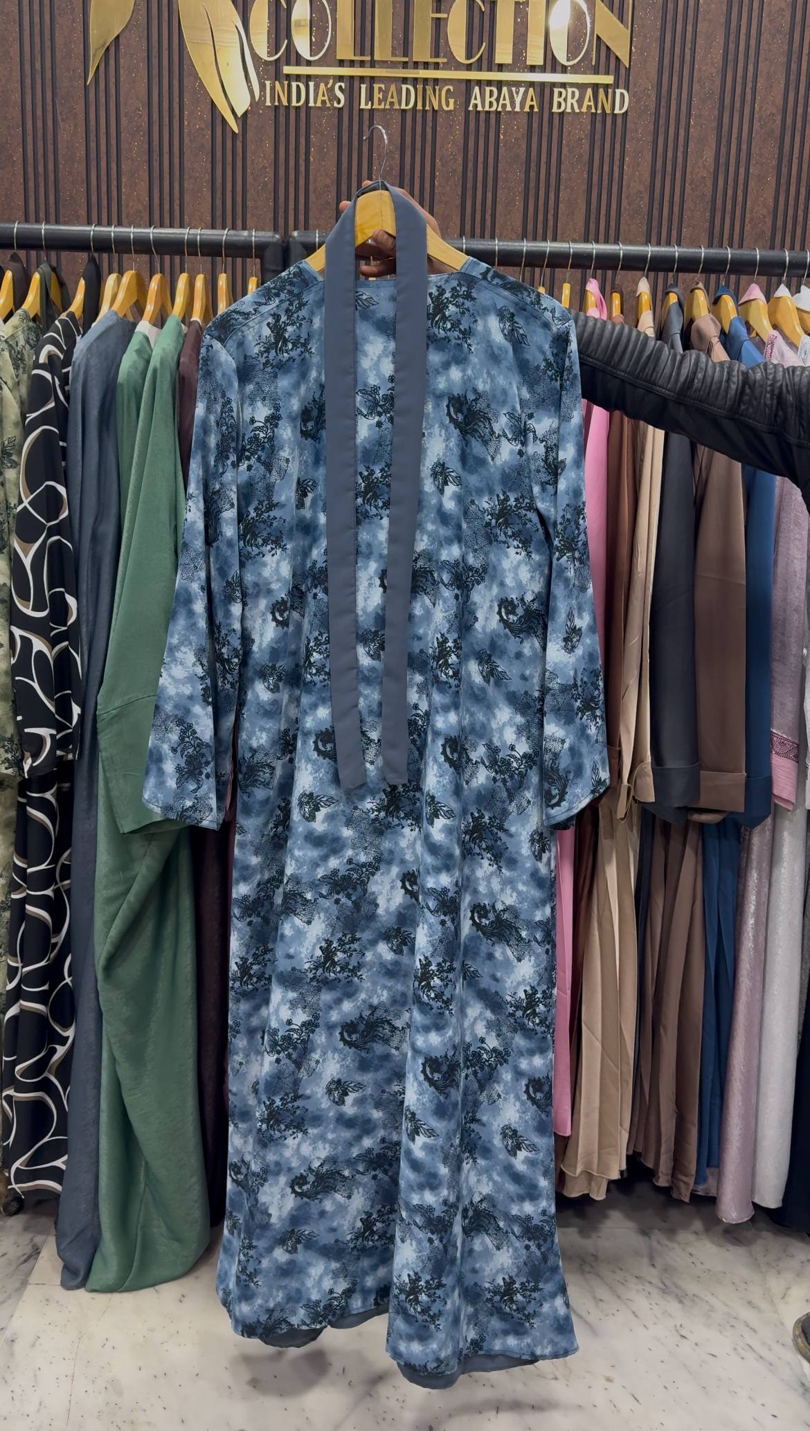 SHEHNAZ PRINTED DS ABAYA | BLUE