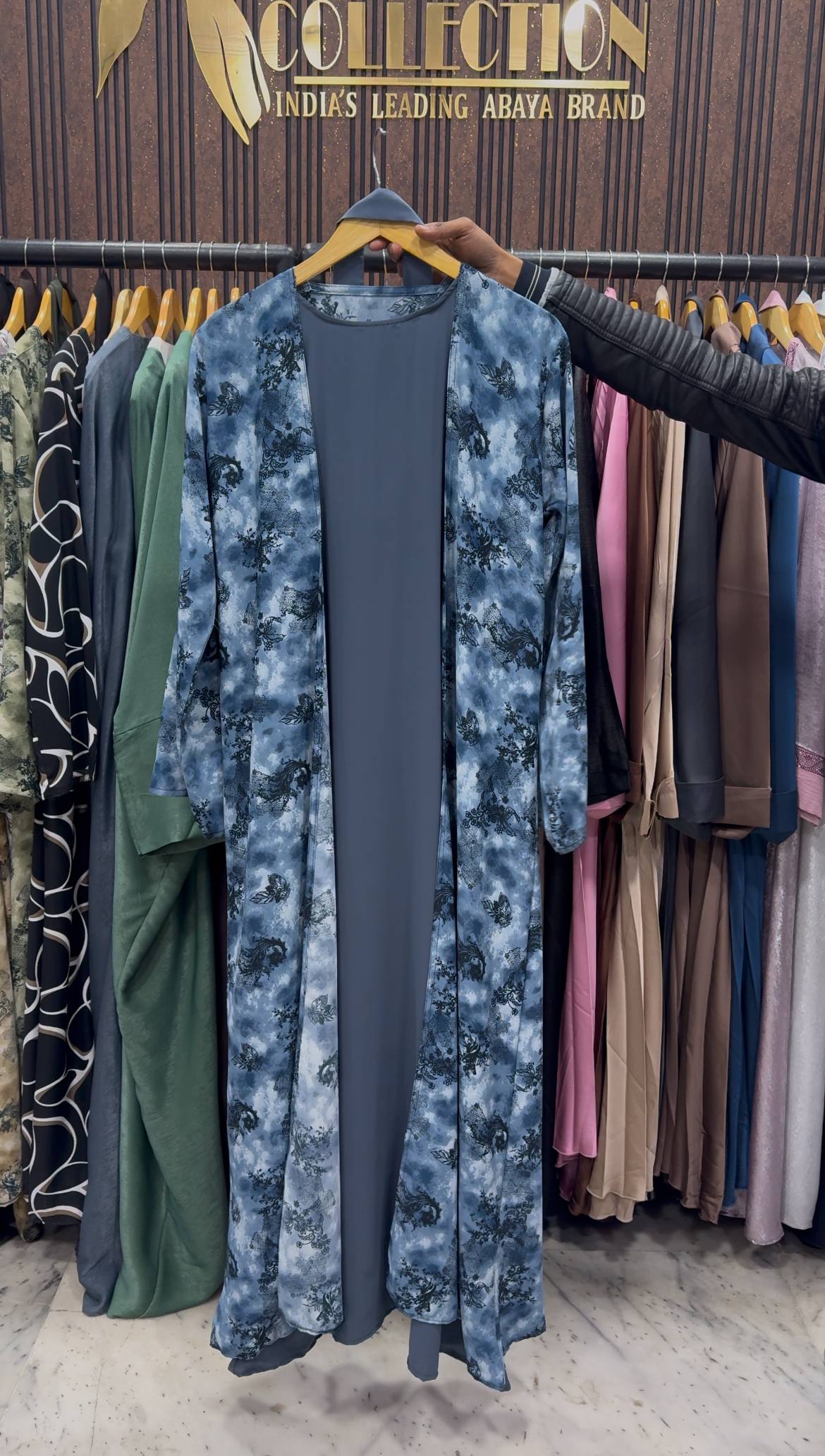 SHEHNAZ PRINTED DS ABAYA | BLUE