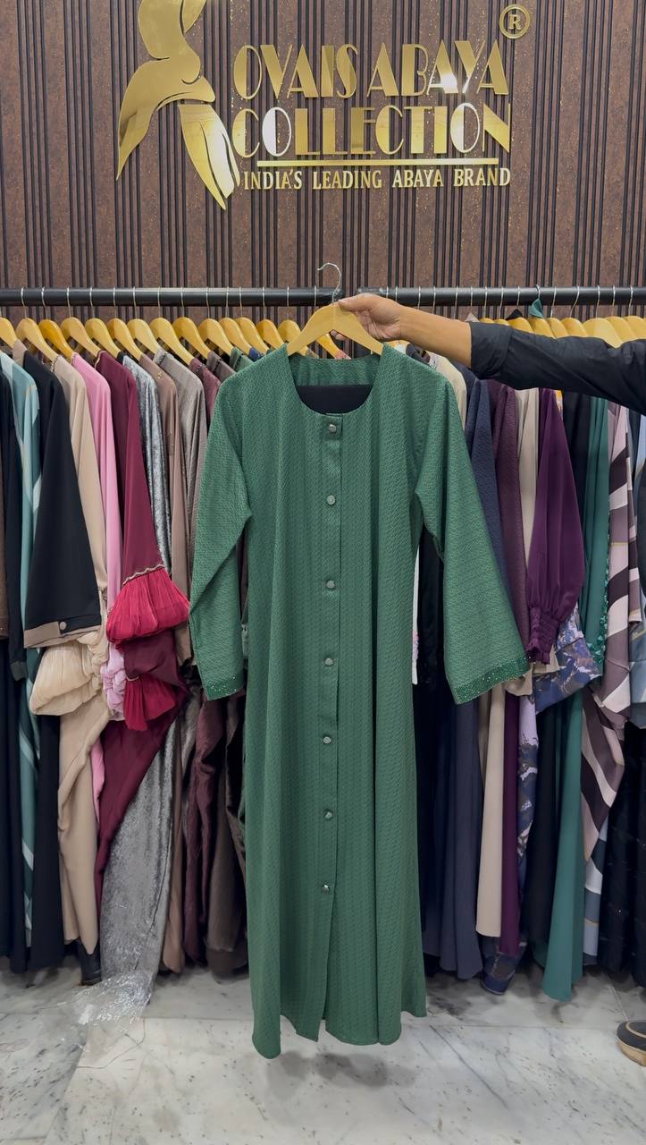 Ela Elegant Front Open Abaya - ( GREEN )