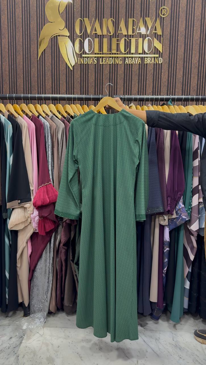 Ela Elegant Front Open Abaya - ( GREEN )
