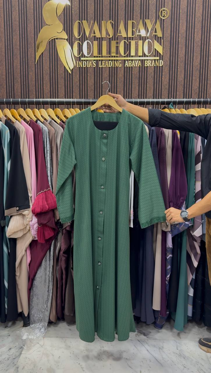 Ela Elegant Front Open Abaya - ( GREEN )